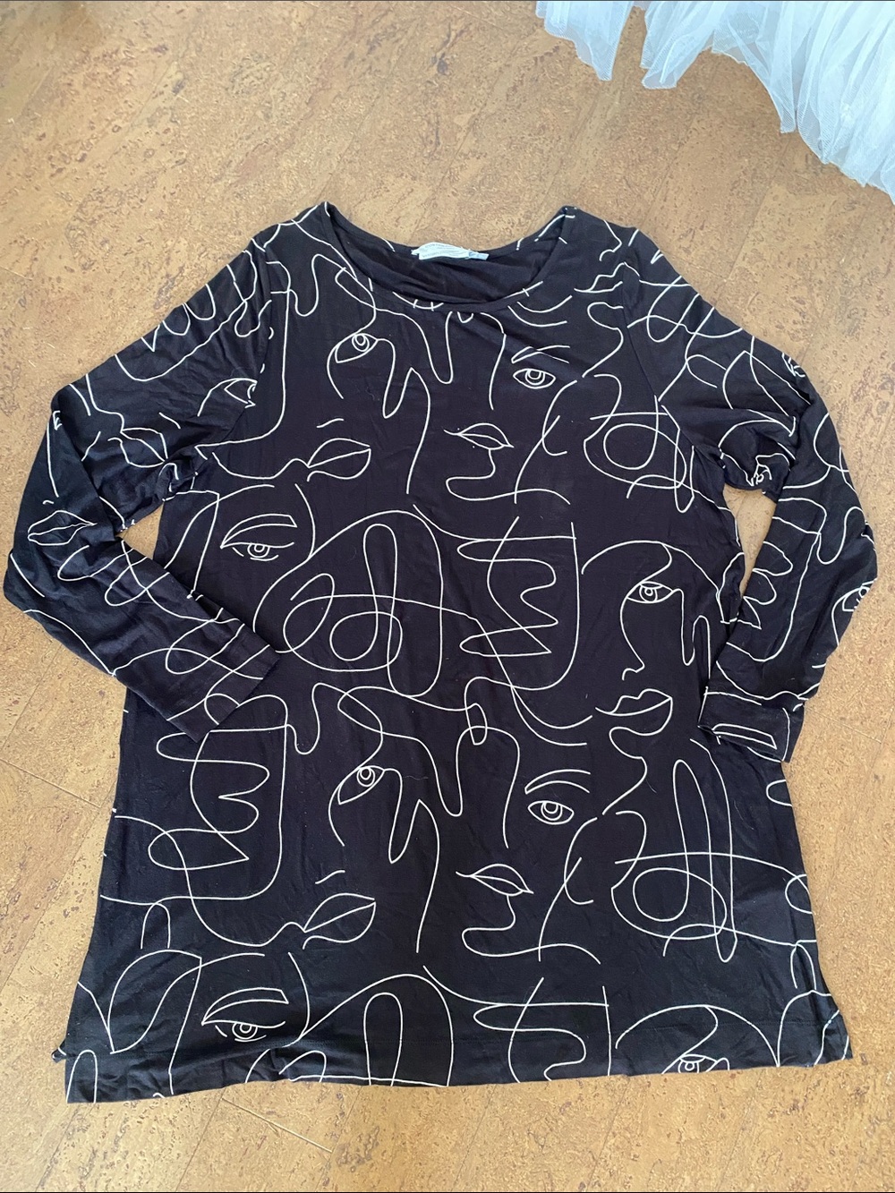 Contemporaine Simon’s Black Abstract Line-Print Long Sleeve Tunic Novelty Prints